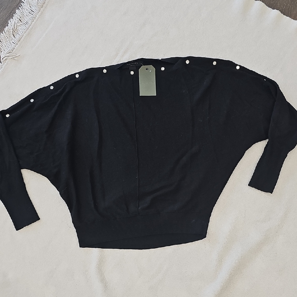 All Saints Black Sweater with Pearl Details